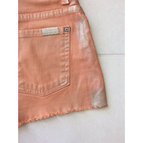7 For All Mankind Denim Jean Shorts Carlie Metallic Mid Rise Cut Off - Picture 8 of 9